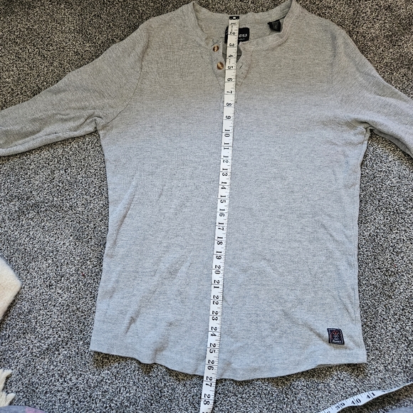 Grey Henley waffle knit long sleeve shirt - Picture 8 of 9